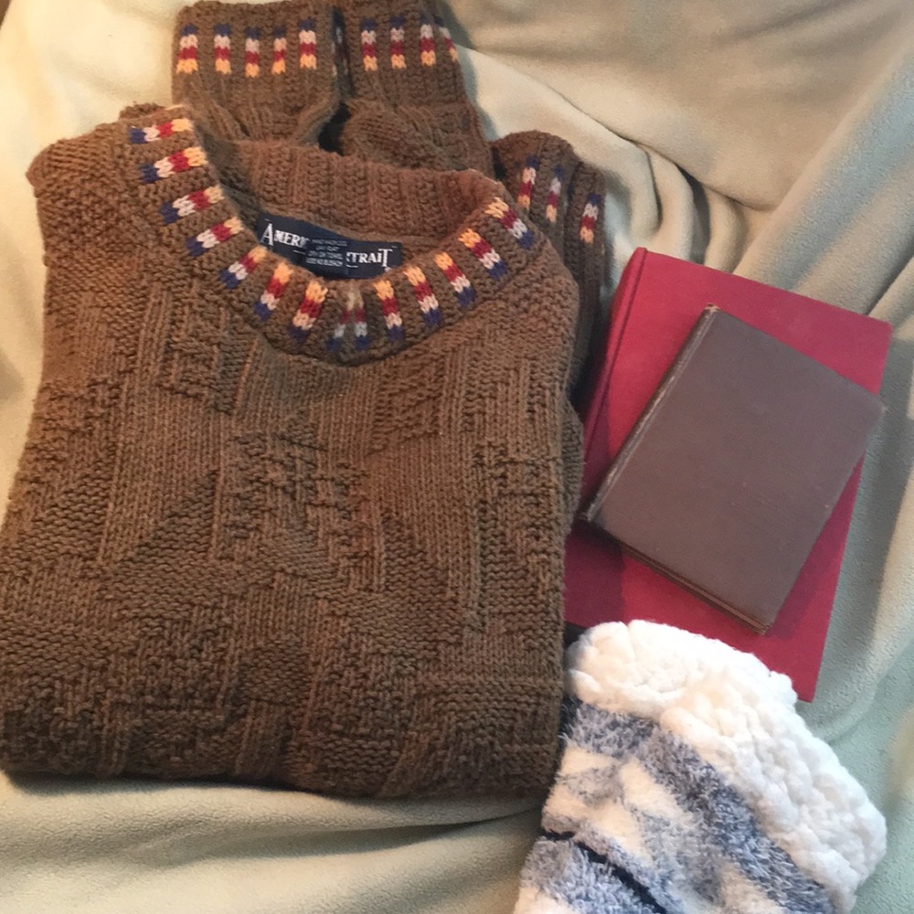 Oversized vintage boyfriend sweater fireplace